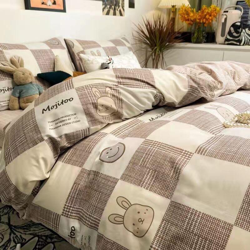 Set Chăn Ga Gối Cotton Organic 100%cotton Hàng Nhập Khẩu Cao Cấp 4 Món Thỏ Nâu