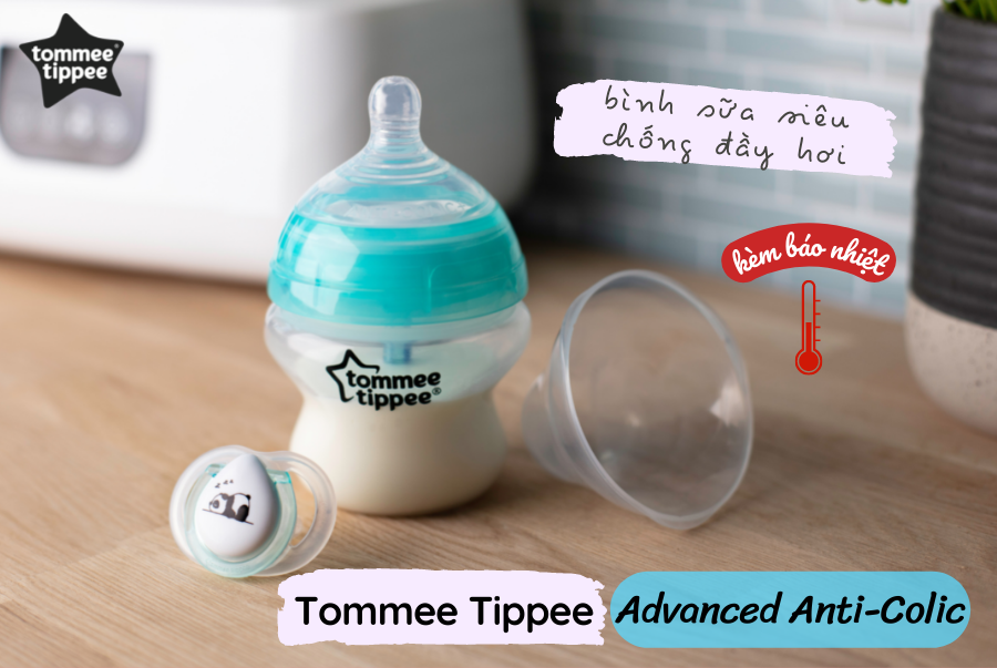 COMBO Bình  sữa siêu chống đầy hơi kèm báo nhiệt Tommee Tippee Advanced Anti-Colic 150ml và 260ml