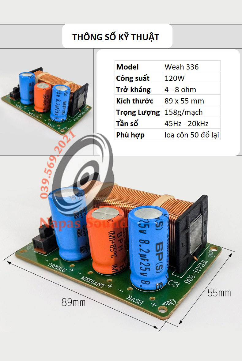 MẠCH PHÂN TẦN LOA 3 ĐƯỜNG TIẾNG WEAH336 - LẮP 1 BASS + 1 MID + 1 TRÉP - PHÂN TẦN 3 LOA