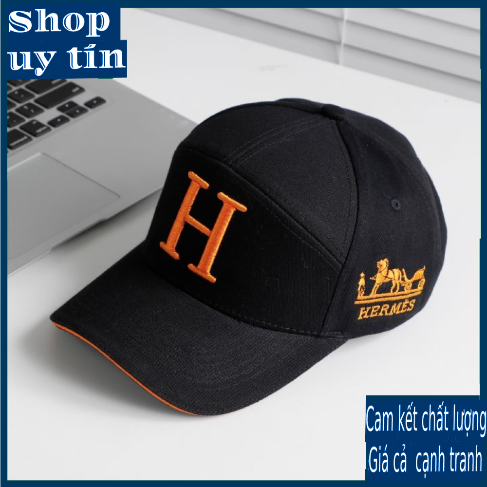 [ Miễn ship / giảm giá ] MŨ NÓN LƯỠI TRAI NAM NỮ LOGO H HER.MES CAO CẤP - màu đen logo cam