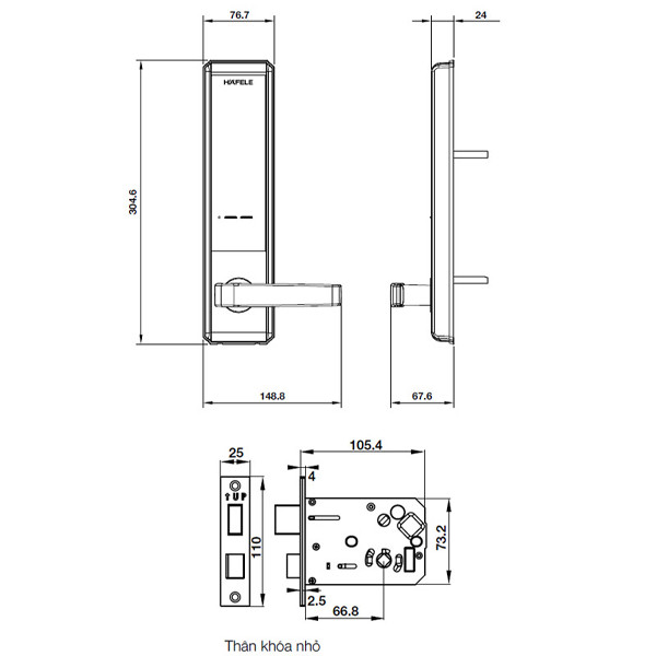 Khóa điện tử Hafele EL7200-TC , thân khóa nhỏ - Hàng chính hãng (912.05.714)