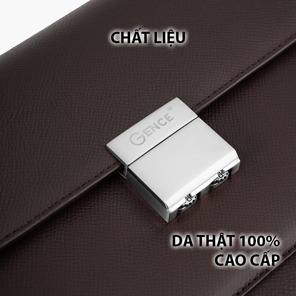 Clutch Da Cao Cấp Ví Cầm Tay Nam GENCE CK19 Chất Liệu Da Bò Khóa Số Màu Nâu Đậm