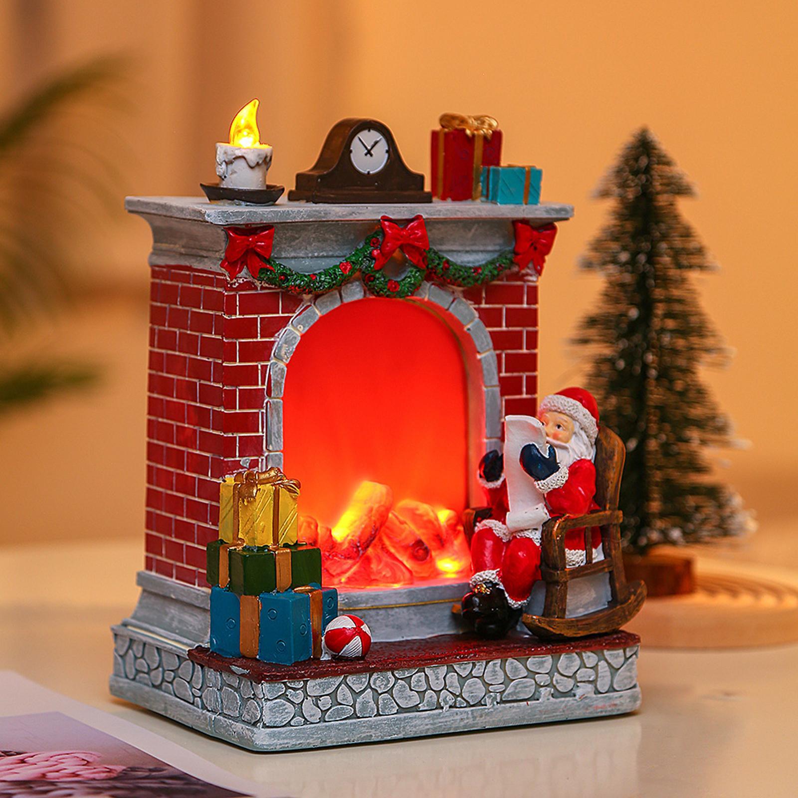 Christmas Fireplace Collectable Figurine Christmas Fireplace Figurine Christmas Fireplace with Light for Table Decor
