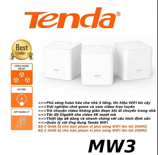 Router Wifi Mesh Chuẩn AC1200 Tenda Nova MW3 - 3 Pack - Hàng Chính Hãng