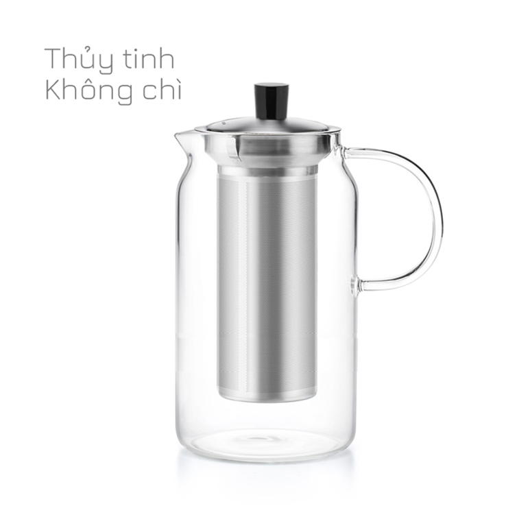 Ấm trà thủy tinh chịu nhiệt có lọc trà bằng Inox S046 1200ml - Bình lọc trà thủy tinh chịu nóng lạnh Nata Samahome Shop