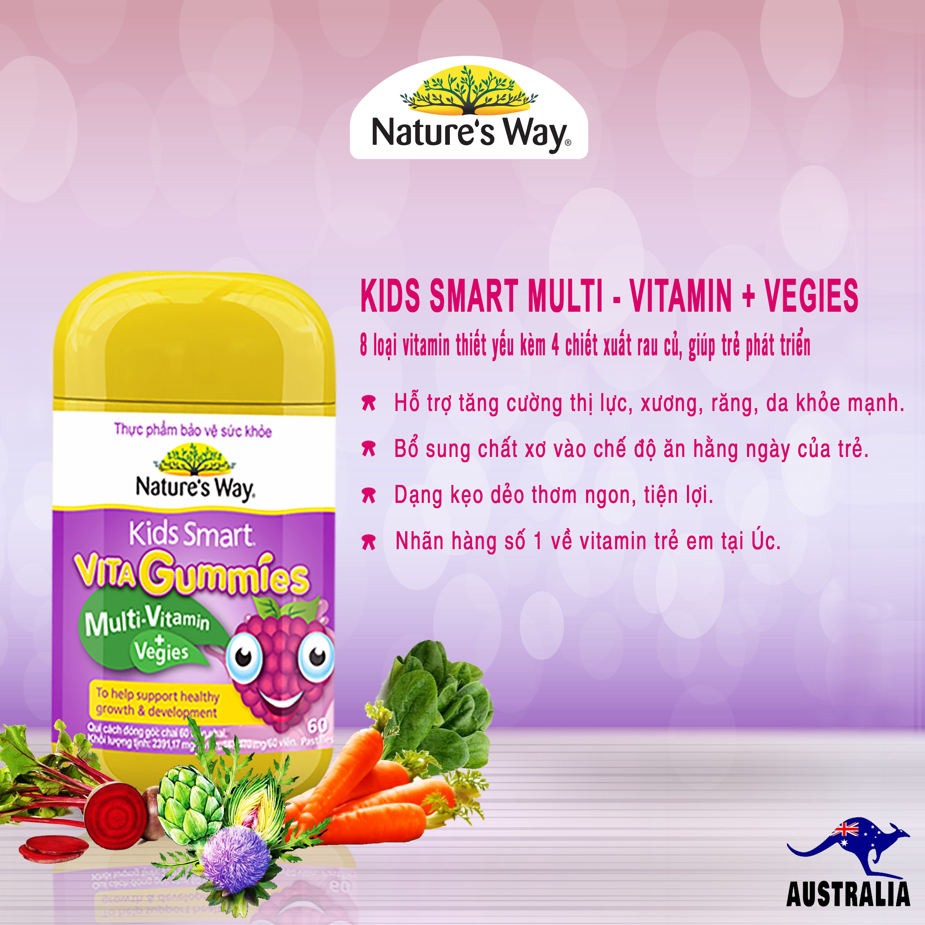 Kẹo dẻo vitamin vegies Gummies_Nature's Way_bổ sung VITAMIN TỔNG HỢP và CHẤT XƠ từ RAU CỦ cho BÉ_Hộp 60 viên
