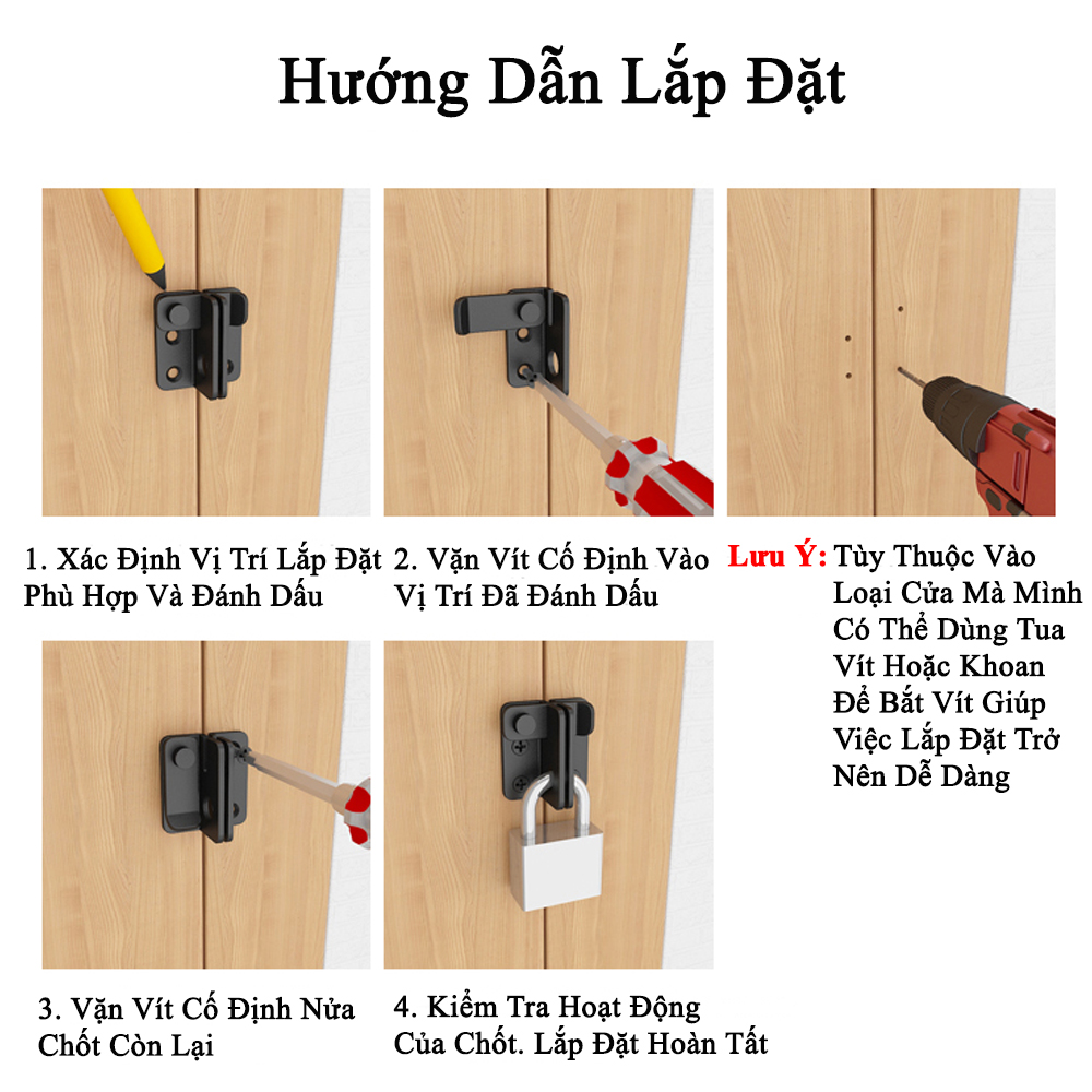 Chốt Khóa Cài Cửa Loại Lớn Có Lỗ Cài KUNBE Gài Cây Gạt Dày Dặn Chắc Chắn An Toàn Cao Cấp Tiện Dụng