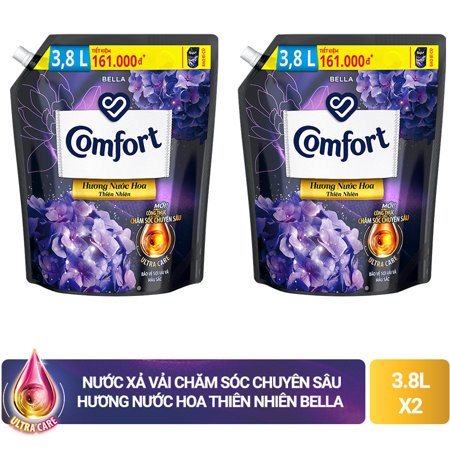 Combo 2 túi nước xả vải làm mềm vải Comfort Chăm sóc Chuyên sâu Hương nước hoa thiên nhiên Bella túi 3.7L