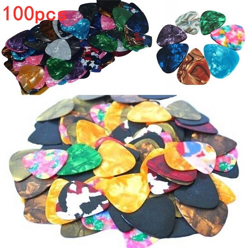 100pcs/set acoustic picks điện bass pic plectrum hòa giải guitar guitar ustercless mix mix guitar pick