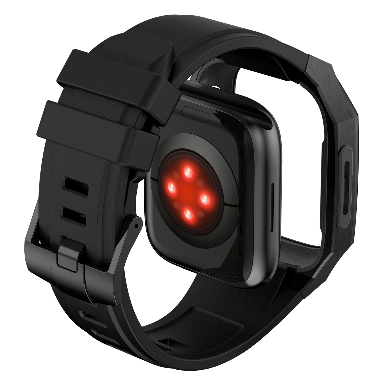 Ốp Case Vỏ Thép Không Gỉ bảo vệ tích hợp dây đeo Fluororubber cho Apple Watch Series 4/5/6/7/8/9/SE1,2 Size 44mm/45mm - Hàng Chính Hãng
