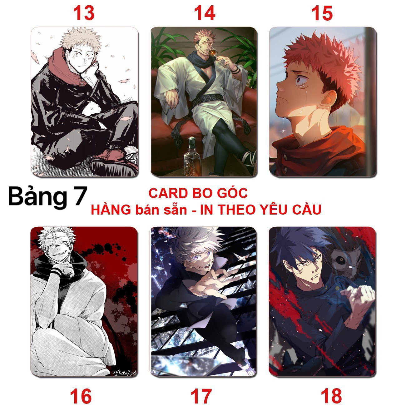 Card bo góc yuji itadori 6 ảnh khác nhau/ Thẻ card yuji itadori JuJutsu kaisen