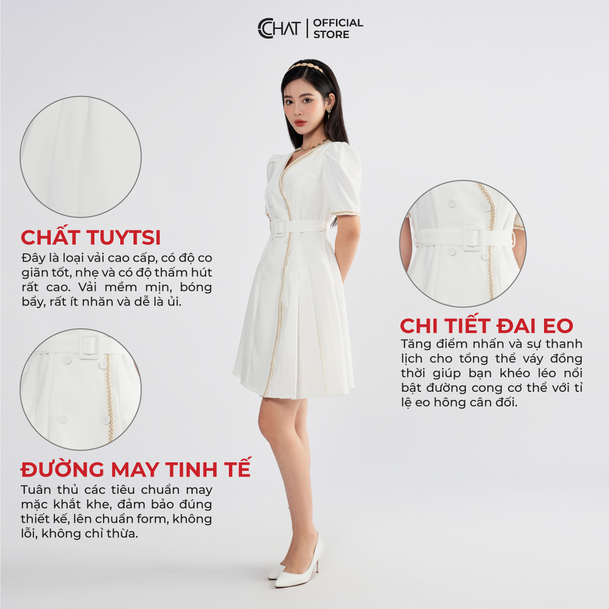 Đầm Nữ  Kiểu Cổ V Đè Dây Thân Trước Dáng Xòe Chất Tuytsi Cao Cấp 62VNS2034XT