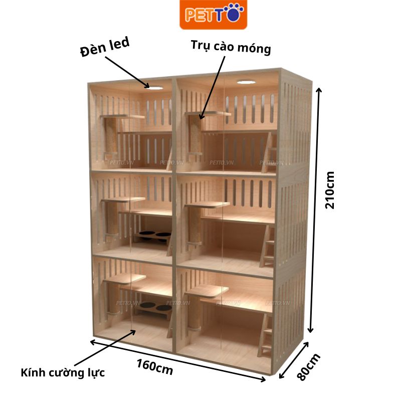 Tủ mèo bằng gỗ - tủ cho mèo nhiều ngăn SANG TRỌNG kết hợp đồ chơi dành cho 1 - 6 bé mèo BẢO HÀNH 1 NĂM HT003