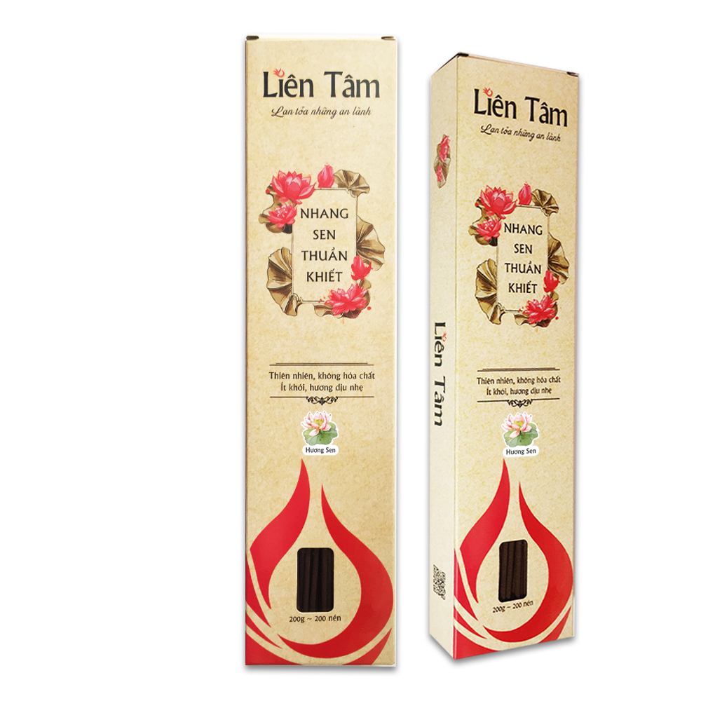 Nhang Sen Thuần Khiết Liên Tâm 29cm 200 cây - Ít khói, dịu nhẹ, 100% Đài sen thiên nhiên