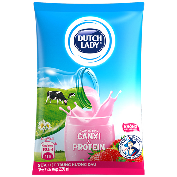 Thùng 48 Bịch Sữa Tiệt Trùng Dutch Lady Cô Gái Hà Lan Dâu (48X220ml)