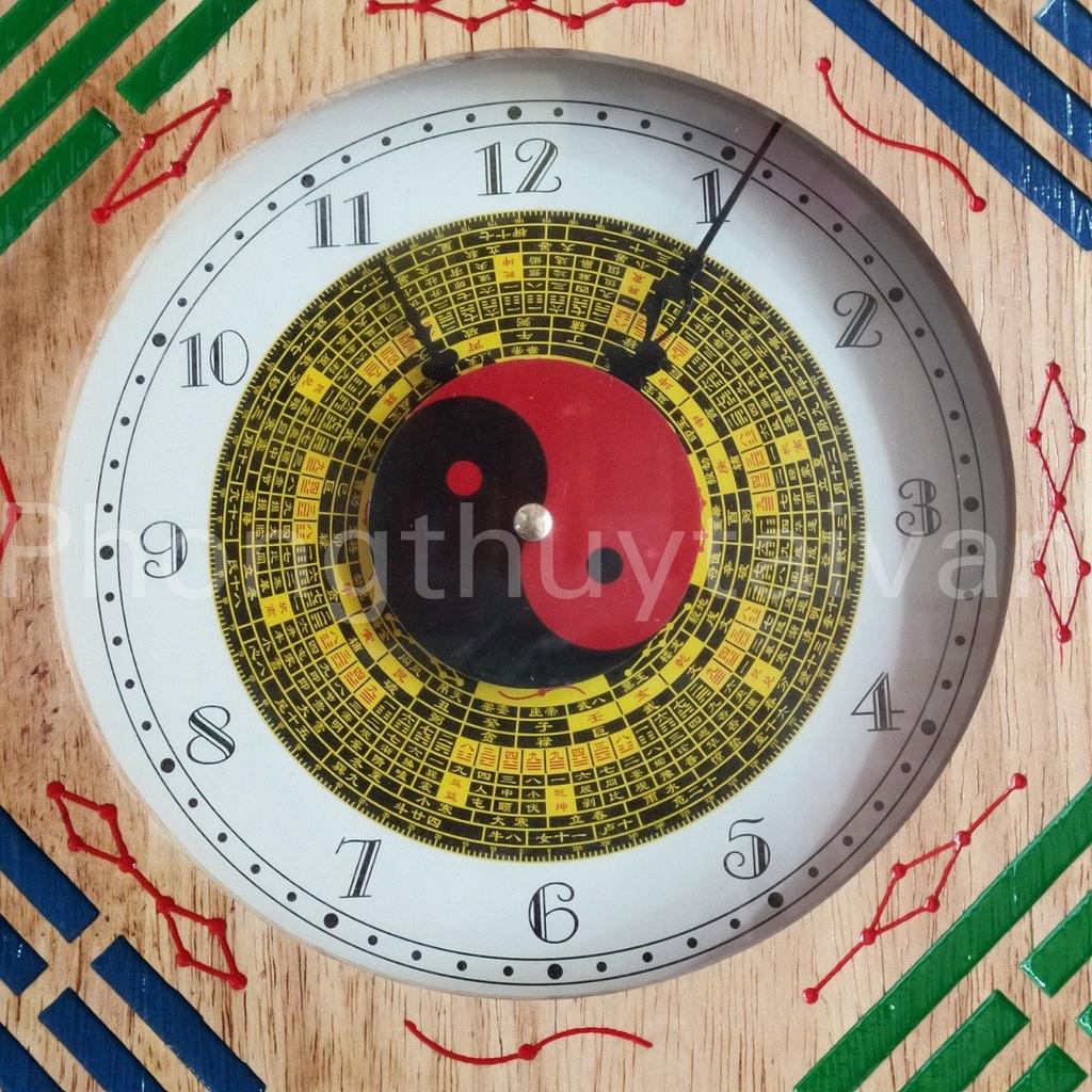 Đồng Hồ Thái Cực Bát Quái La Kinh Gỗ Đào Chuyển Vận Phong Thủy 30cm.