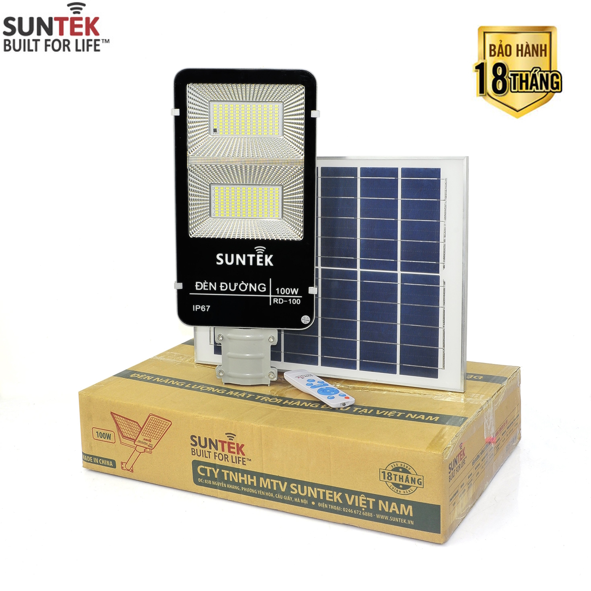 Đèn Đường Năng Lượng Mặt Trời SUNTEK Solar Street Light RD-100 100W - Sáng 12h liên tục | Tự động Bật/Tắt | Điều khiển Từ xa | Chống Bụi/Nước/Va đập/Sét - Hàng Chính Hãng - Bảo hành 18 tháng