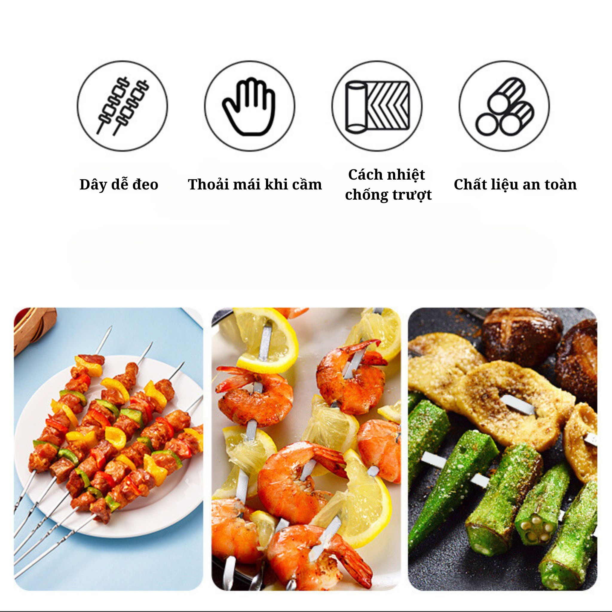 Xiên nướng Inox 304 không gỉ Suncojia, chuyên dùng nướng thịt và xiên que tiện lợi, gói 10 cái