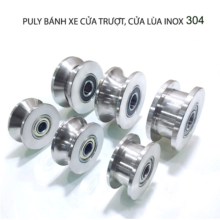 01 Bánh xe-Puly cửa cổng, cửa trượt bằng inox 304, loại 16x48mm, Hình U, V, H tùy chọn