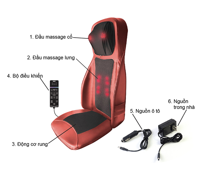 Đệm, Ghế massage Toàn Thân Nikio NK-180 - Máy Mát Xa Lưng, Cổ Vai Gáy, Xoa Bóp Dây Ấn Chuyên Sâu Bằng Con Lăn 3D, Kết Hợp Rung Và Sưởi Tân Tiến - Cải Thiện Đau Mỏi Toàn Thân, Sử Dụng Được Trên Ô Tô - Màu đỏ