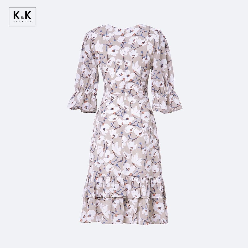 Đầm Hoa Đuôi Cá Tay Lỡ Công Sở K&amp;K Fashion KK119-03 Chất Liệu Voan Tăm