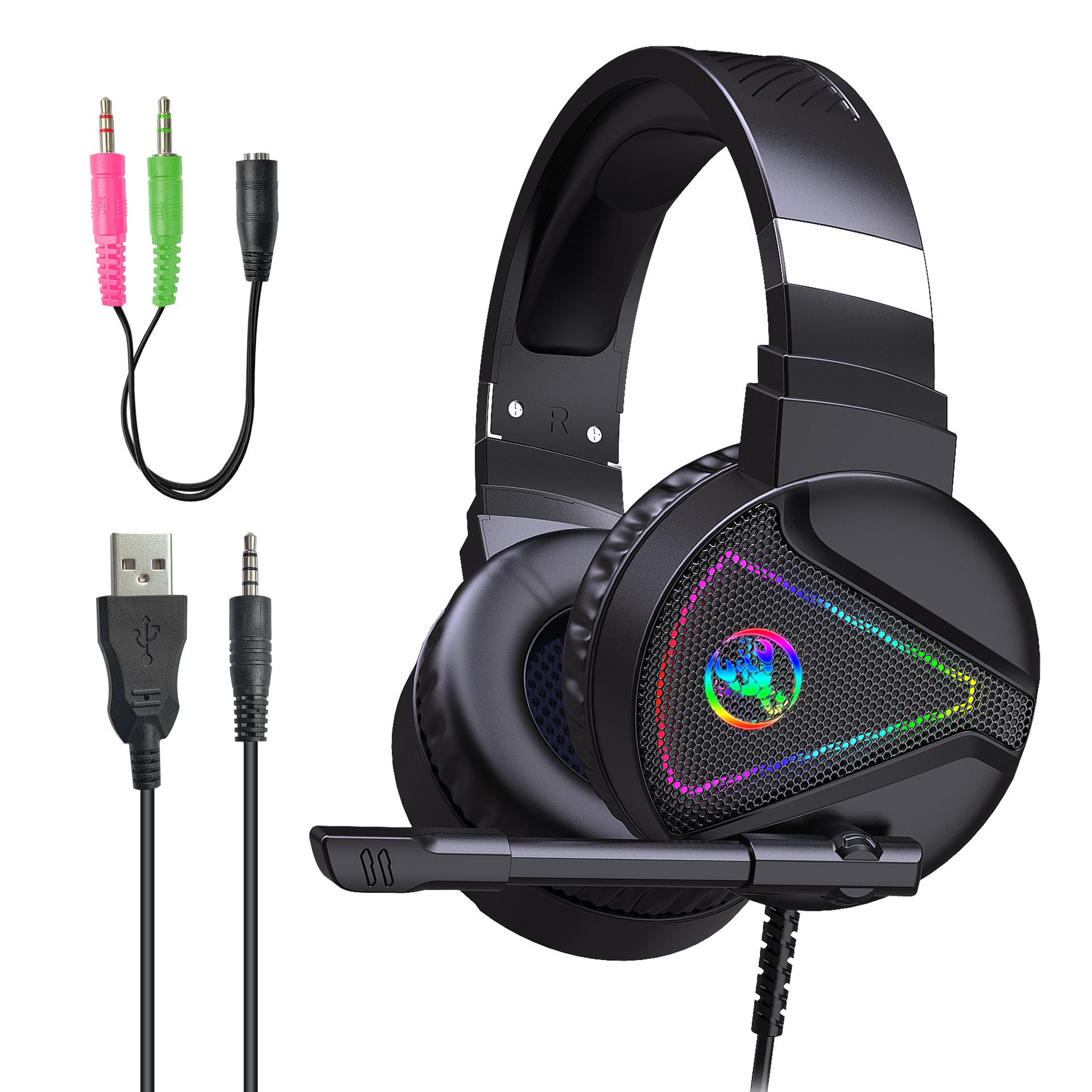 F16 Gắn Đầu Tai Nghe Chơi Game RGB Dạ Quang ABS Chất Liệu Máy Tính Tai Nghe Chụp Tai Chơi Game Có Dây Gà Tai Nghe
