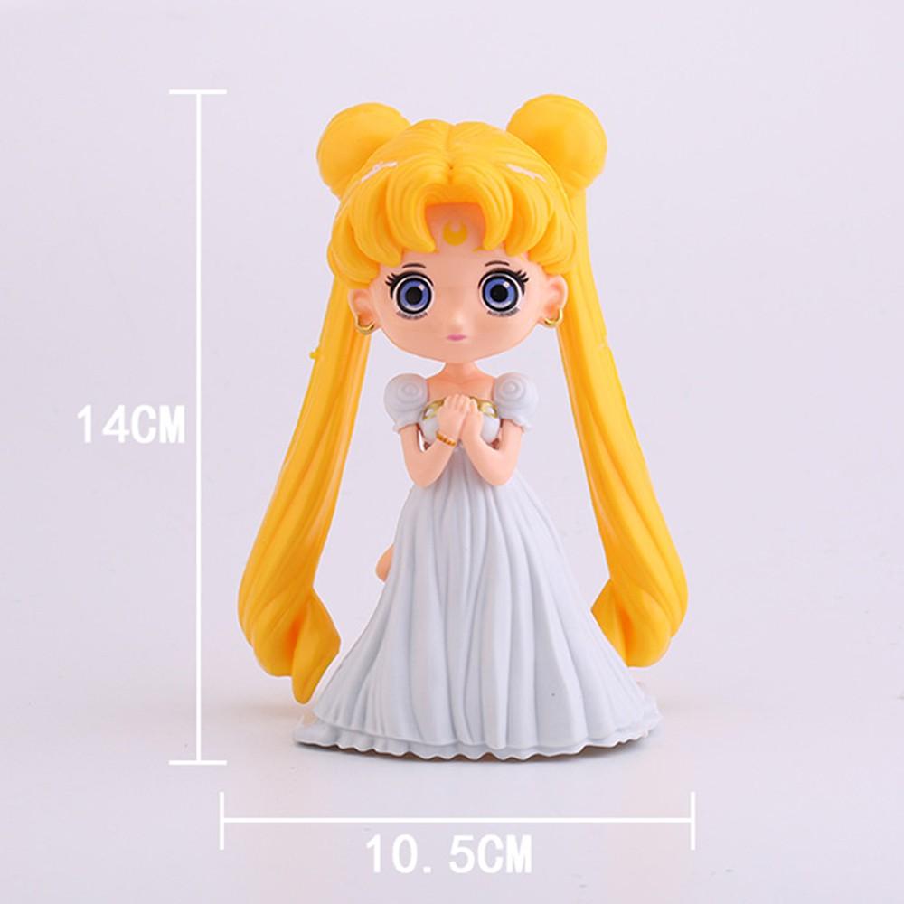 Đồ chơi Chibi thủy thủ Mặt Trăng Sailor Moon váy trắng dễ thương cao 14 cm làm sưu tập, trưng bày - New4all