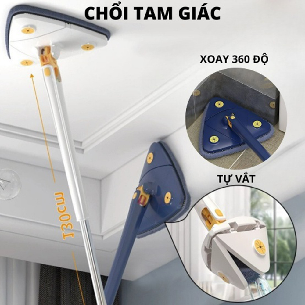 Chổi lau nhà tam giác tự vắt, xoay 360 độ thế hệ mới