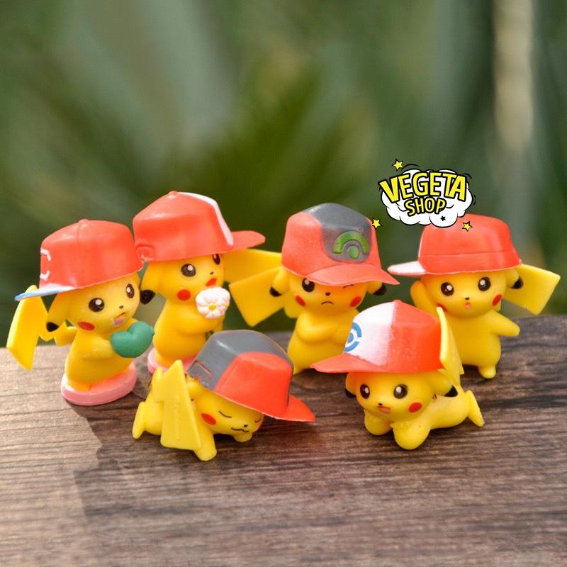 Mô hình Pikachu - Trọn bộ 6 mô hình Pikachu đội mũ cực dễ thương - Cao khoảng 3~5cm