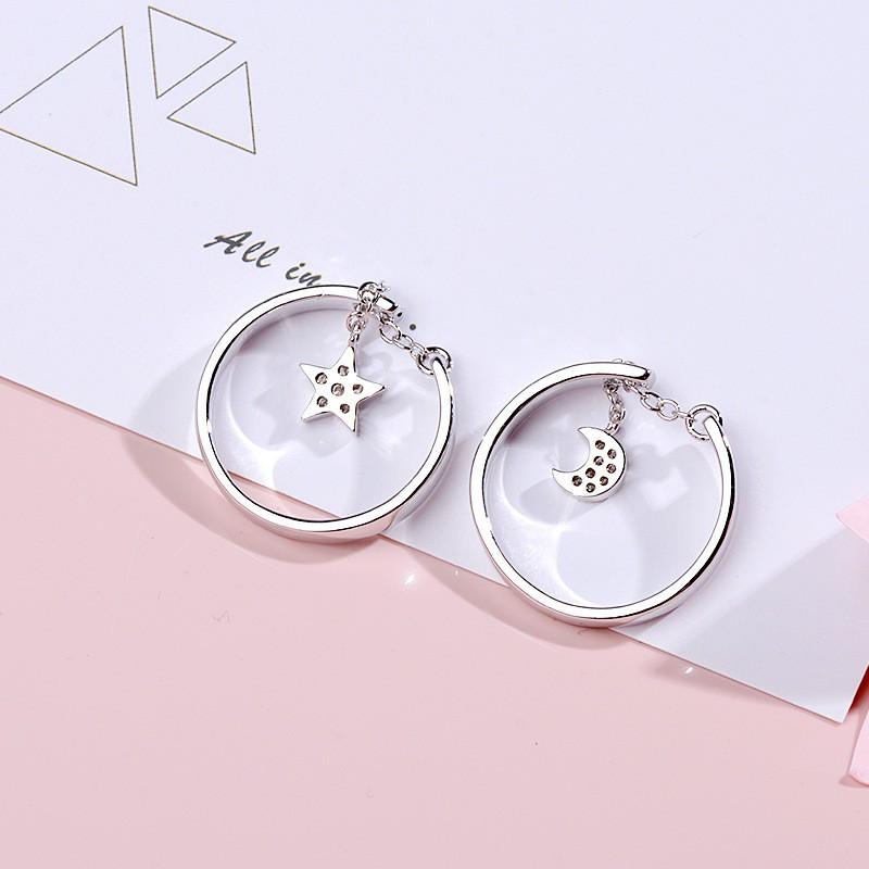 Nhẫn Nữ Mạ Bạc Freesize Trăng Sao Lấp Lánh Siêu Xinh