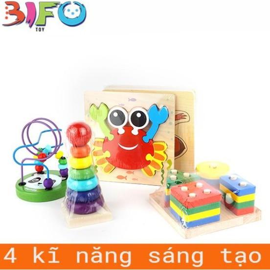 Combo 4 đồ chơi giáo dục bằng gỗ an toàn cho bé, phát triển kĩ năng tư duy sáng tạo