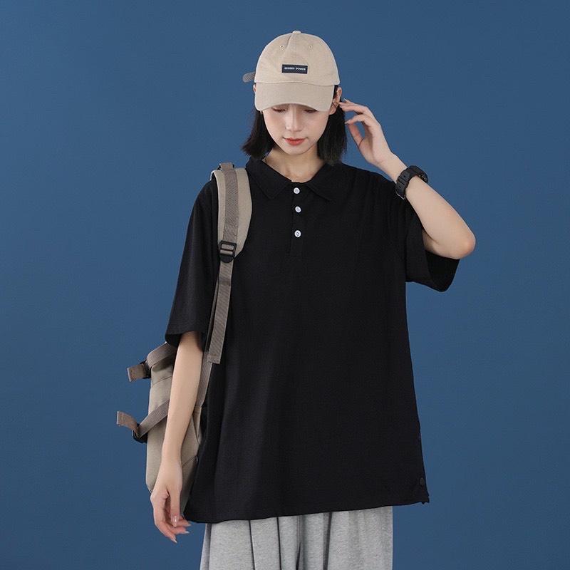Áo polo tay lỡ trơn đơn giản nam nữ đều mặc, chất cotton mặc đi học đi chơi đều đẹp A1