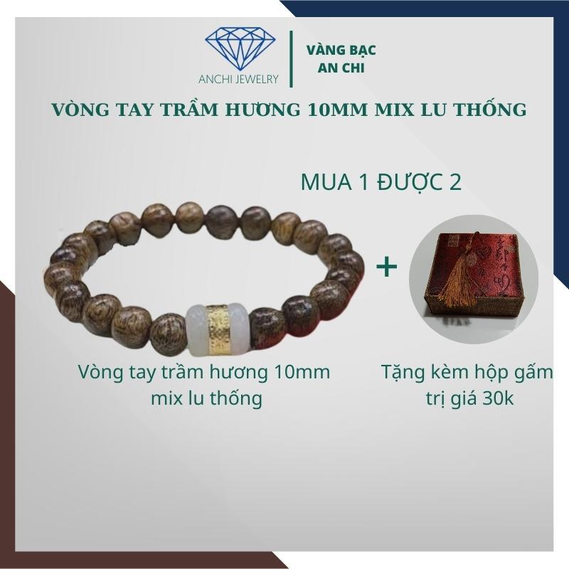 Vòng tay trầm hương 10mm mix lu thống phong thủy mệnh kim / mộc / thủy / hỏa / thổ