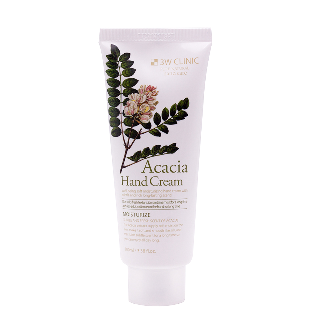 Kem dưỡng da tay thảo mộc Hàn Quốc cao cấp 3W Clinic Acacia Hand Cream (100ml) + Tặng Dụng Cụ Rửa và Massage Mặt Silicon Mềm Dẻo Hàn Quốc Suri Facial Cleansing Fad – Hàng Chính Hãng