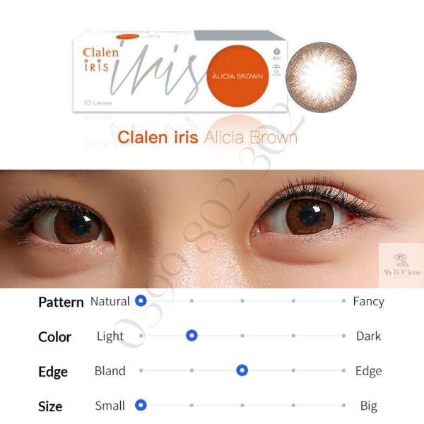 Hộp 5cặp Kính áp tròng Hàn Quốc có độ Clalen Iris màu nâu Alicia Brown dùng 1 ngày