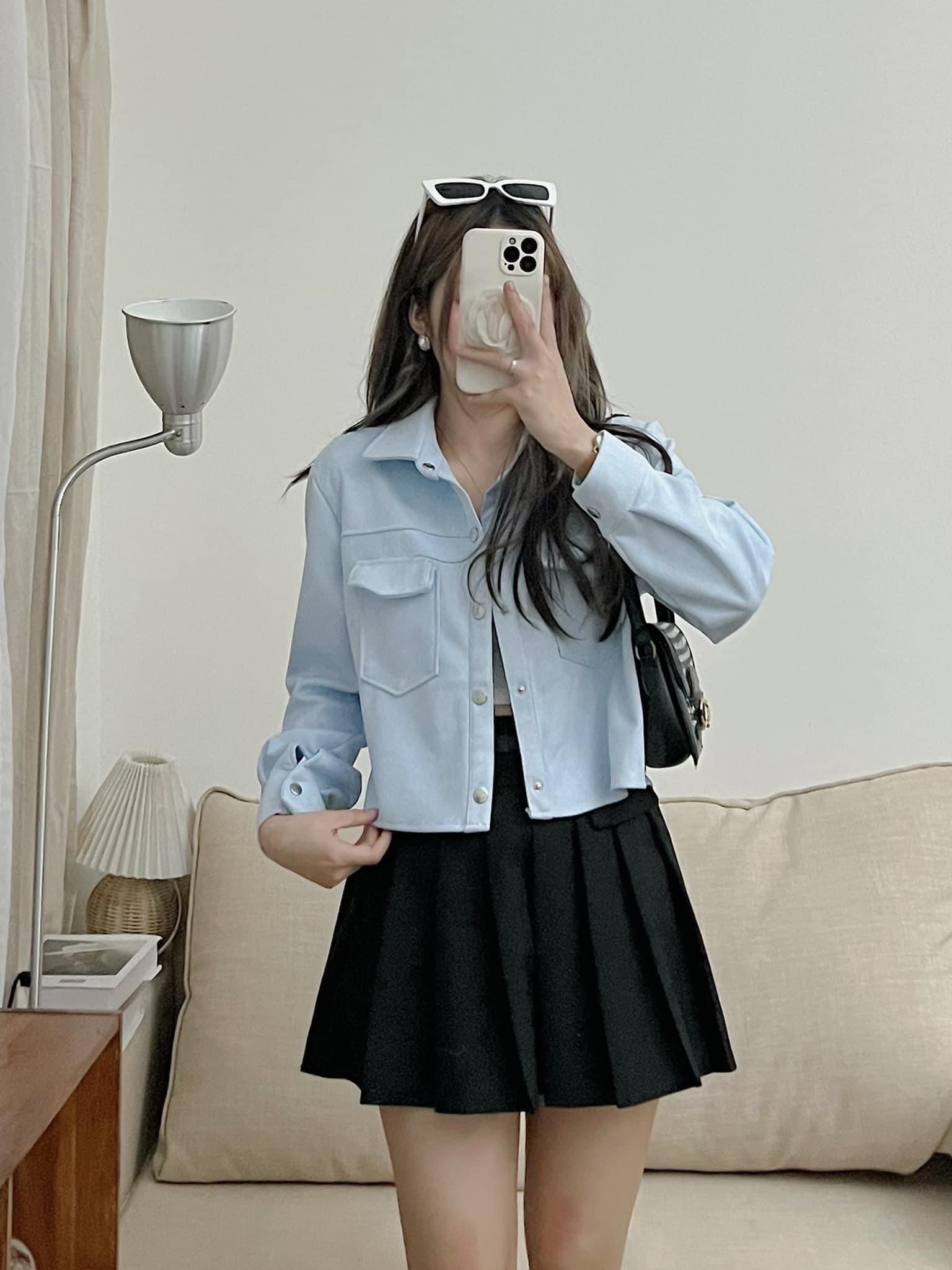 Áo khoác da lộn croptop ulzzang