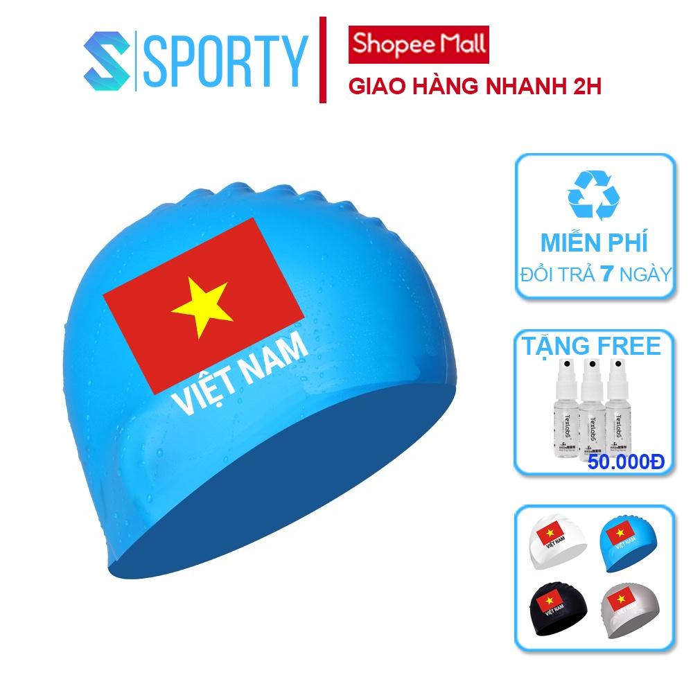 Mũ bơi người lớn silicone in Cờ Việt Nam chống nước tuyệt đối khi thi đấu CA40 chính hãng SPORTY