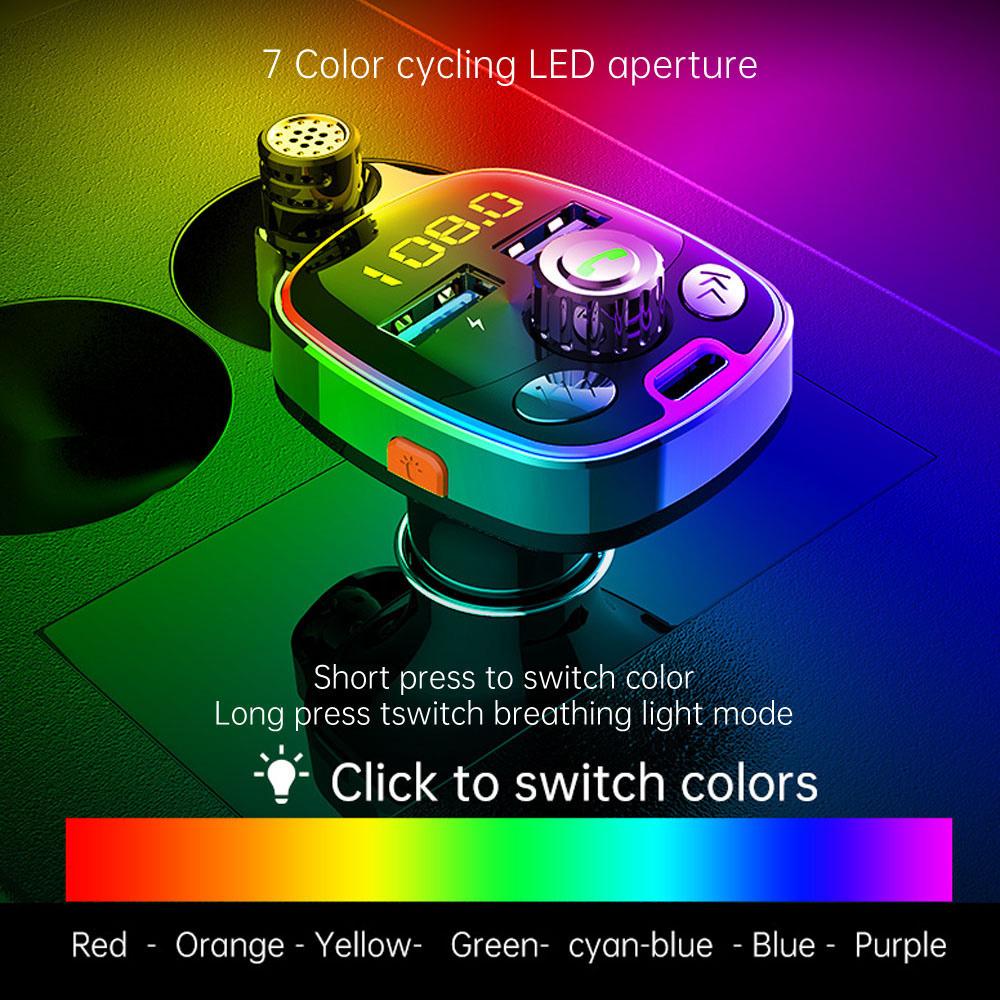 Car MP3 Music Player BT Wireless FM Transmitter Radio Adapter USB/PD Car Charger 7 Colors LED Backlit Support TF Card