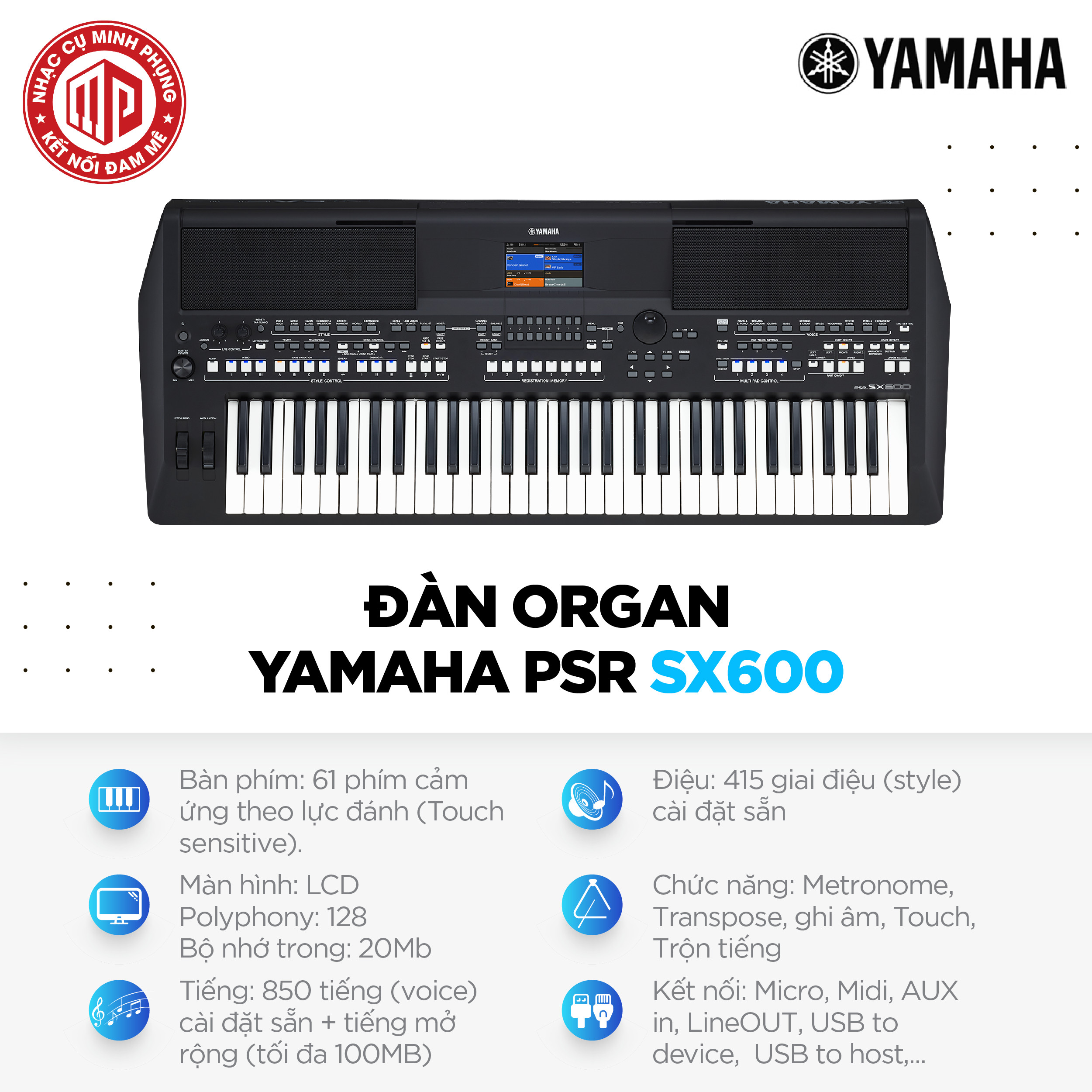 Đàn Organ điện tử chuyên nghiệp/ Arranger Keyboard/ Digital Keyboard Workstation - Yamaha PSR-SX600 (PSR SX600) - Màu đen - Hàng chính hãng