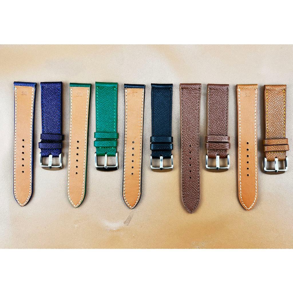 (Không độn) Dây đồng hồ da bò thật vân Epsom phom mỏng BO-79 cao cấp size 10 12 13 14 15 16 17 18 19 20 21 22mm - Xanh lá