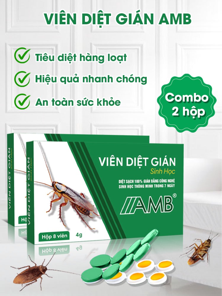 Combo 2 hộp viên diệt gián sinh học AMB, thuốc diệt gián Đức hiệu quả nhanh chóng, an toàn sức khỏe