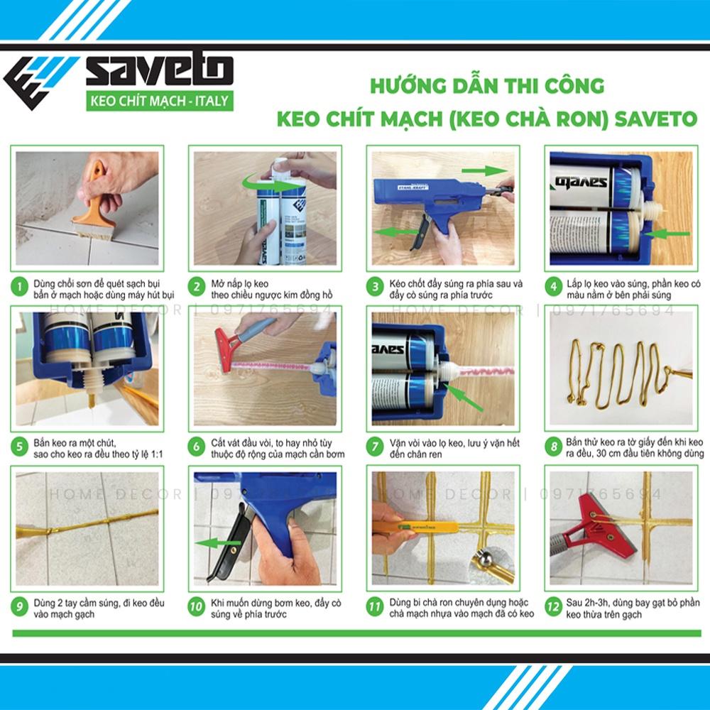 Bộ dụng cụ chà ron gạch Saveto- keo chà ron gạch Saveto 2 thành phần, cao cấp chính hãng chống thấm-chống bám bẩn