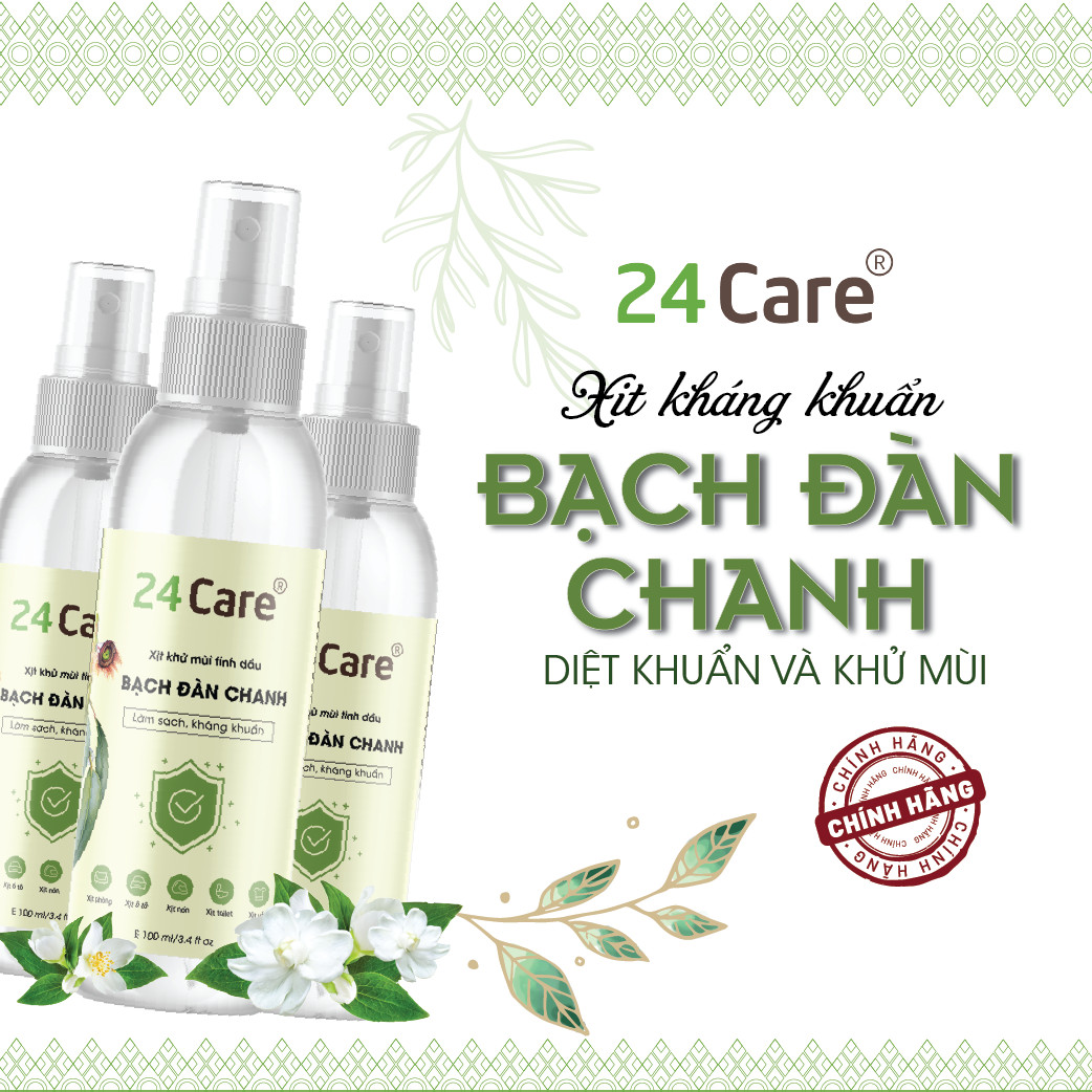 Xịt Phòng Tinh Dầu Bạch Đàn Chanh Hữu Cơ Organic 24Care 50ML/100ML - Kháng khuẩn - Khử mùi hôi - Đuổi muỗi, côn trùng - Hương thơm mạnh mẽ giúp tái tạo năng lượng nhanh, giảm stress hiệu quả.