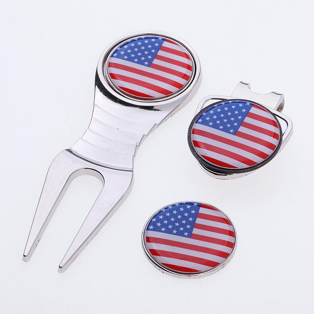 Portable Alloy Golf Divot Repair Switchblade Tool Pitch Groove Cleaner & Golf Club Ball Marker & Hat Clip Golf Training Accessories