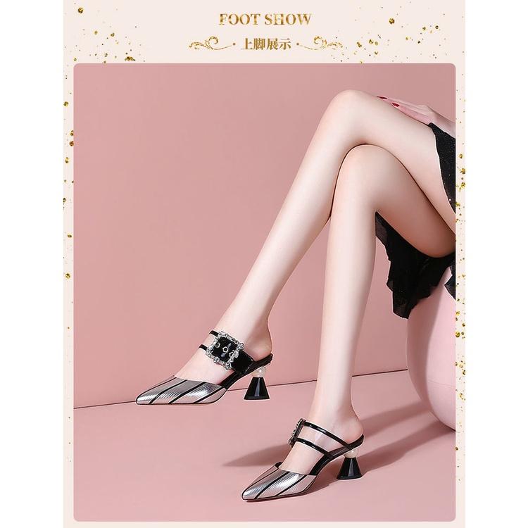 Giày cao gót mũi nhọn đính đá màu sắc thời trang mùa hè cho nữ 2021