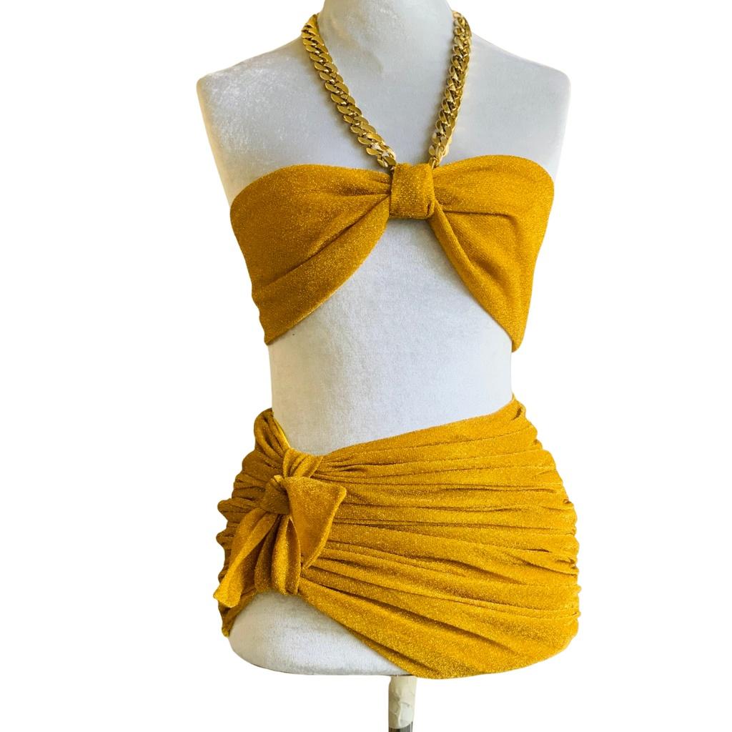 Đồ bơi nữ 2 món nơ to phối dây xích bikini 2 mảnh GALASSIA