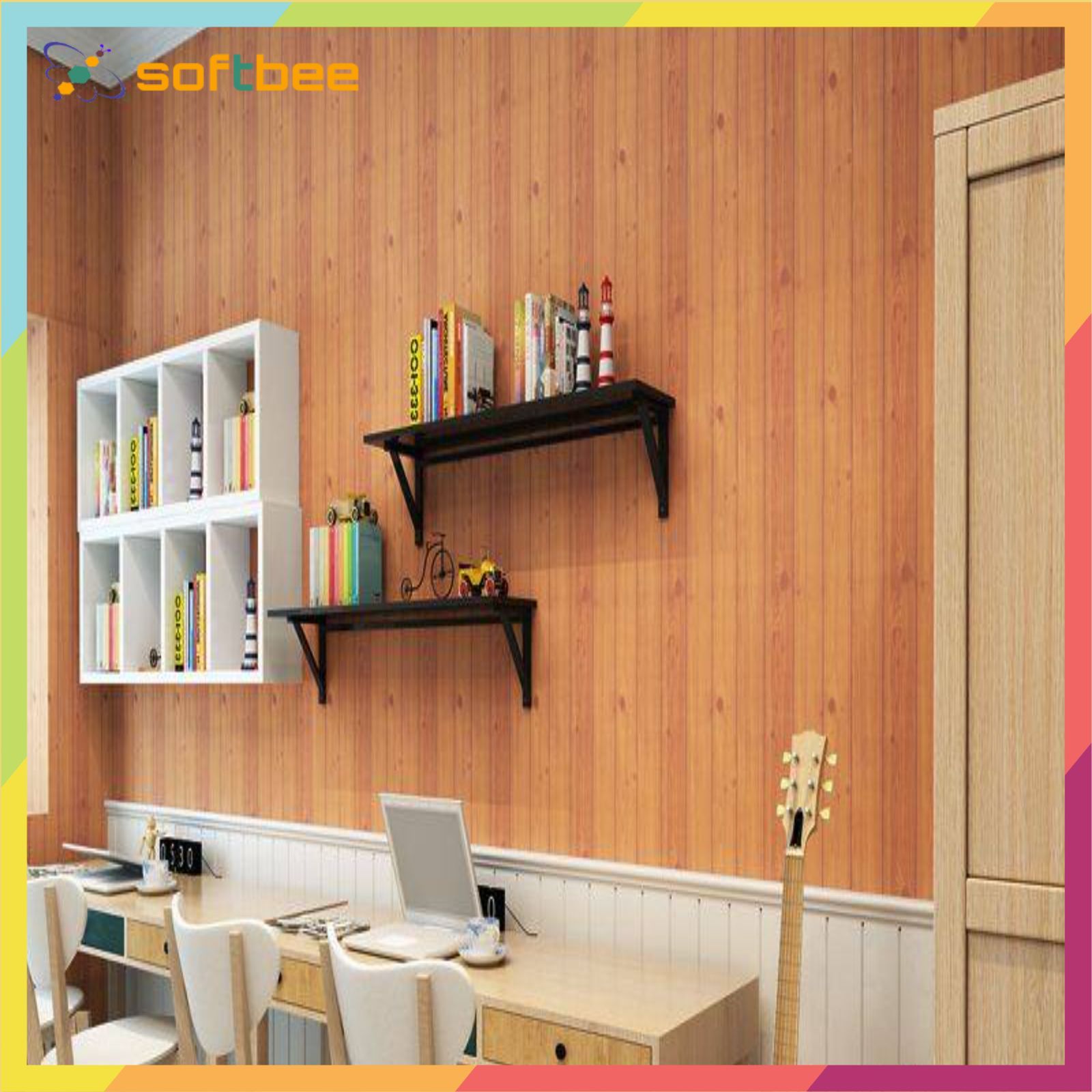 Decal dán tường in hình gỗ sọc cánh gián, có sẵn keo mặt sau, kích thước 0.45m x 10m / cuộn