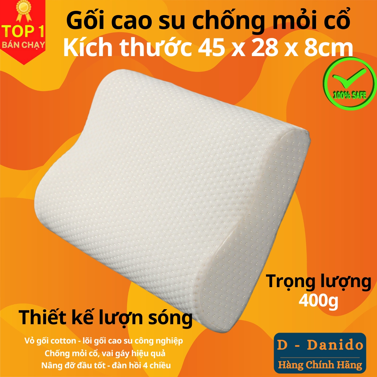 Gối cao su chống đau cột sống - Gối cao su dành cho người hay ngủ ngáy mỏi cổ vai gáy – Hàng chính hãng