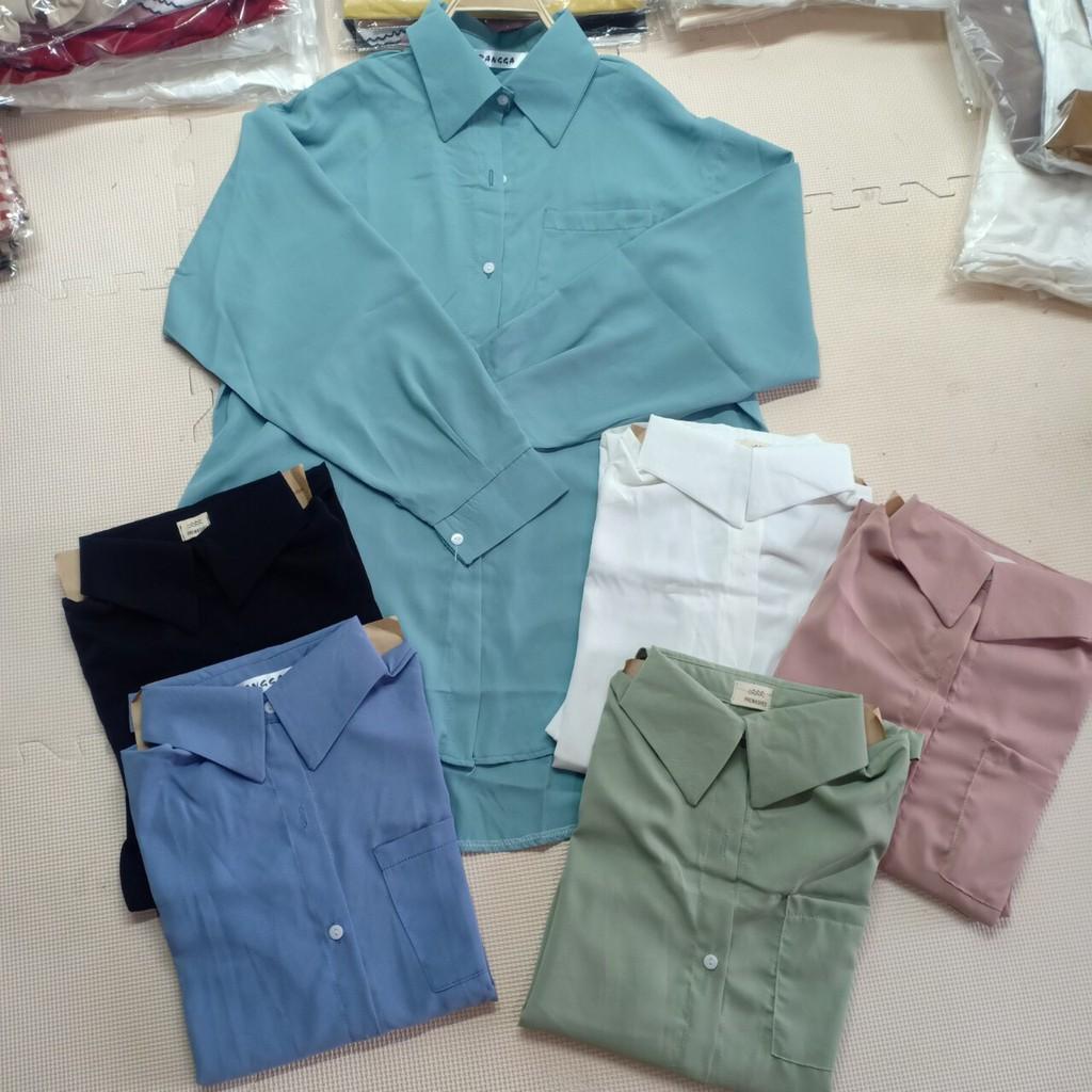 Áo sơ mi cổ polo dài tay dáng rộng thời trang Hàn Quốc loại 1