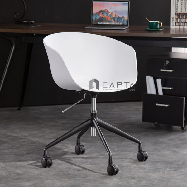 Ghế họp thân nhựa màu trắng chân nâng hạ AAC3-S Nội thất Capta Ghế học bài tại nhà thân nhựa PP màu trắng chân xoay nâng hạ có lưng tựa thấp AAC tại HCM